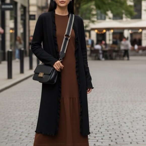 Snapdragon 100% Cashmere Cardigan Knit Sweater Duster Coat Lightweight Ruffle M - Picture 13 of 16